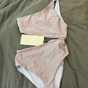 One-Shoulder Pale Mauve One-Piece Swimsuit